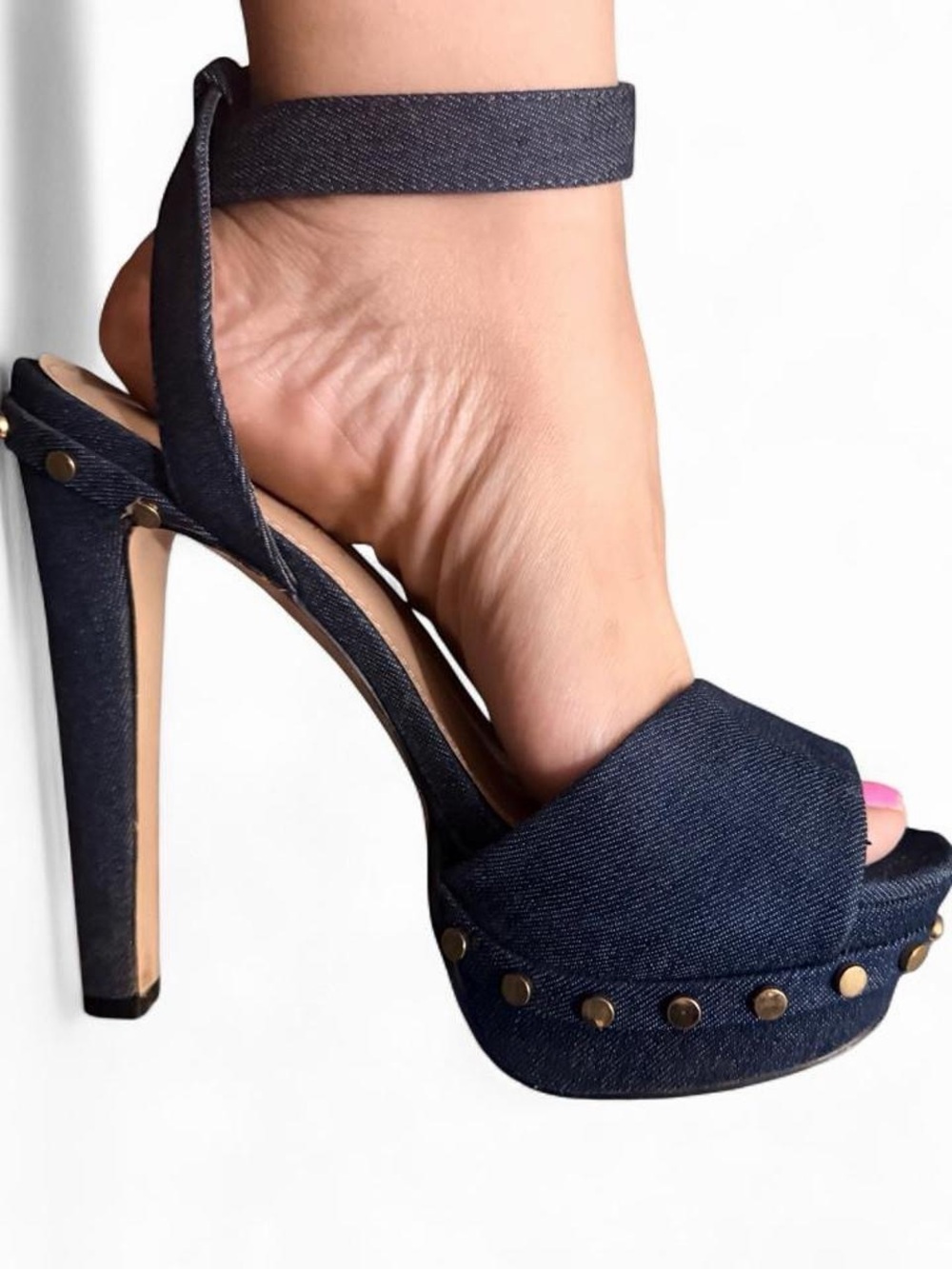 Shoedazzle Women’s Dark Blue Denim Platform Ankle-Strap Heels 8.5